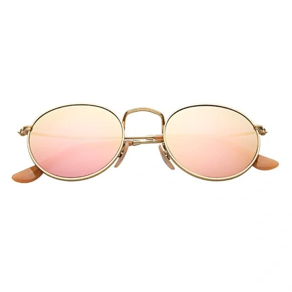 Retro Rose Pink Round Lens Gold Frame Sunglasses - Picture 4 of 5